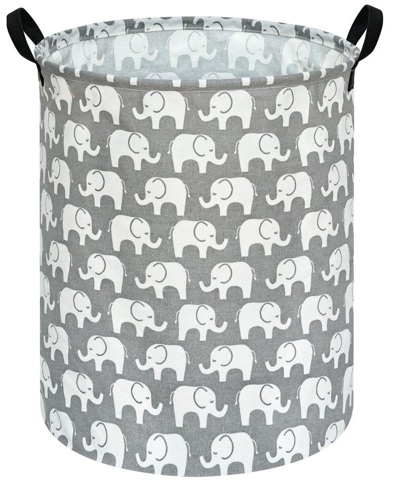 KUNRO Round Laundry Gift Basket Storage Hamper, Clothes Storage Organizer Bins, Shelf Basket with Handles for Room Decor (Elephant) - Image 1
